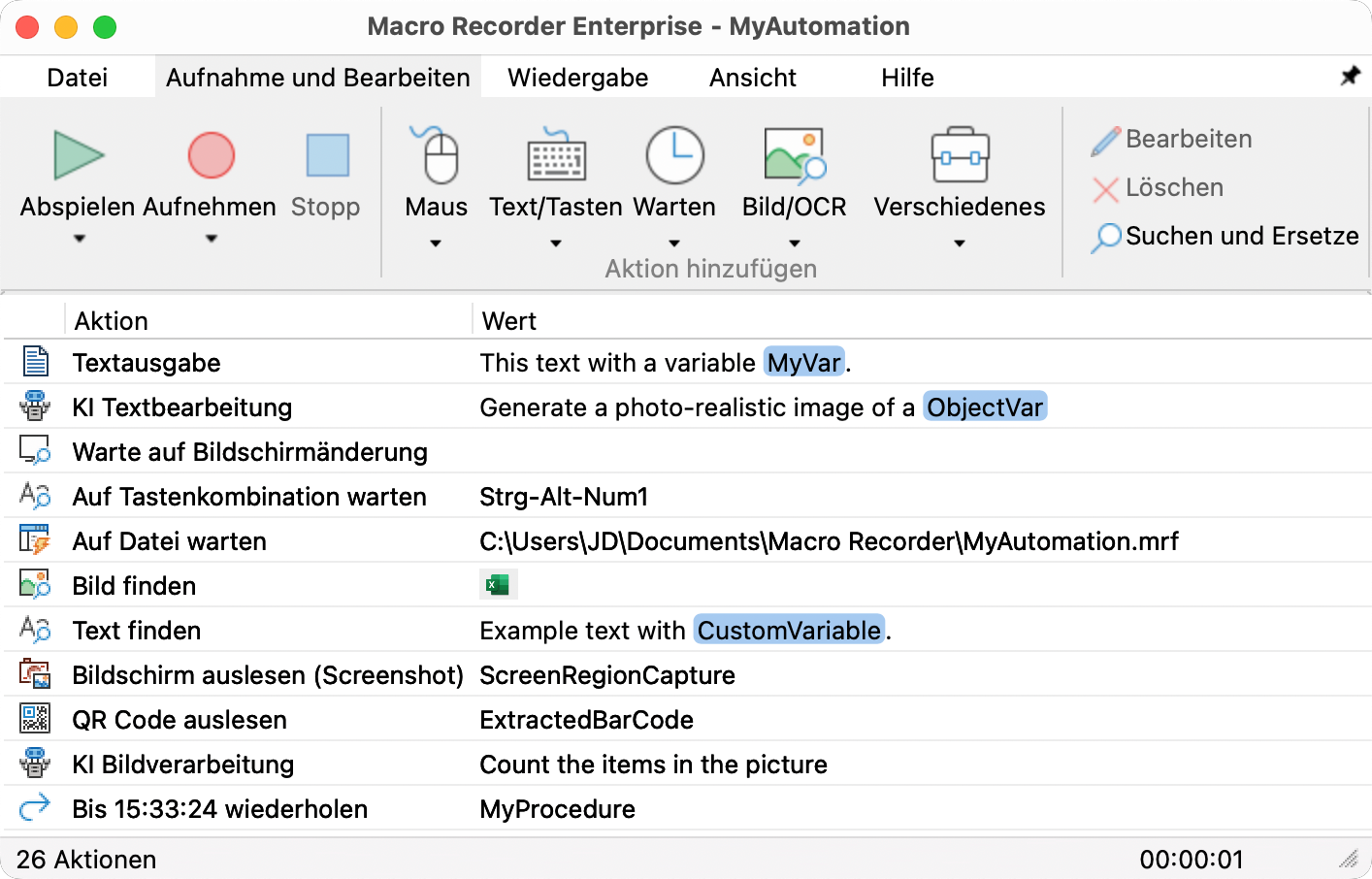 Macro Recorder für Mac - Programmfenster Macro Recorder für Mac - Programmfenster