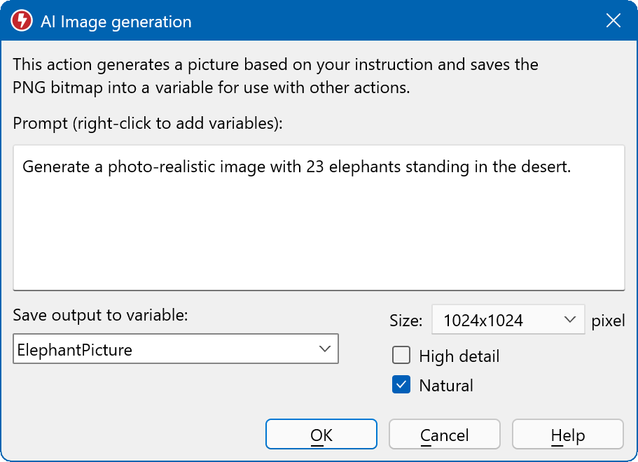Macro Recorder can generate bitmaps based on your prompt.