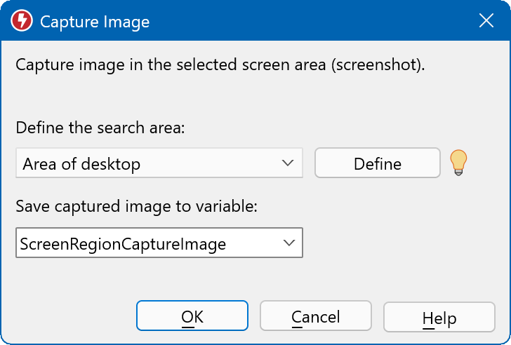 The screenshot feature captures bitmaps from any program (area), e.g. to analyze it with AI In your script.