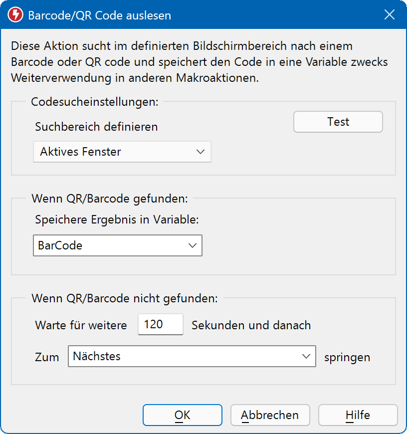 Der Makro-Rekorder kann Bar-/QR-Code-Informationen aus jedem Bitmap auf dem Desktop extrahieren. Der Makro-Rekorder kann Bar-/QR-Code-Informationen aus jedem Bitmap auf dem Desktop extrahieren.