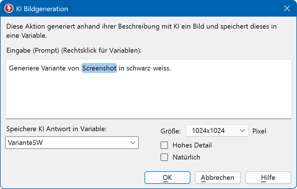 Makrorekorder kann Bitmaps basierend auf Ihrem Prompt erstellen. Makrorekorder kann Bitmaps basierend auf Ihrem Prompt erstellen.