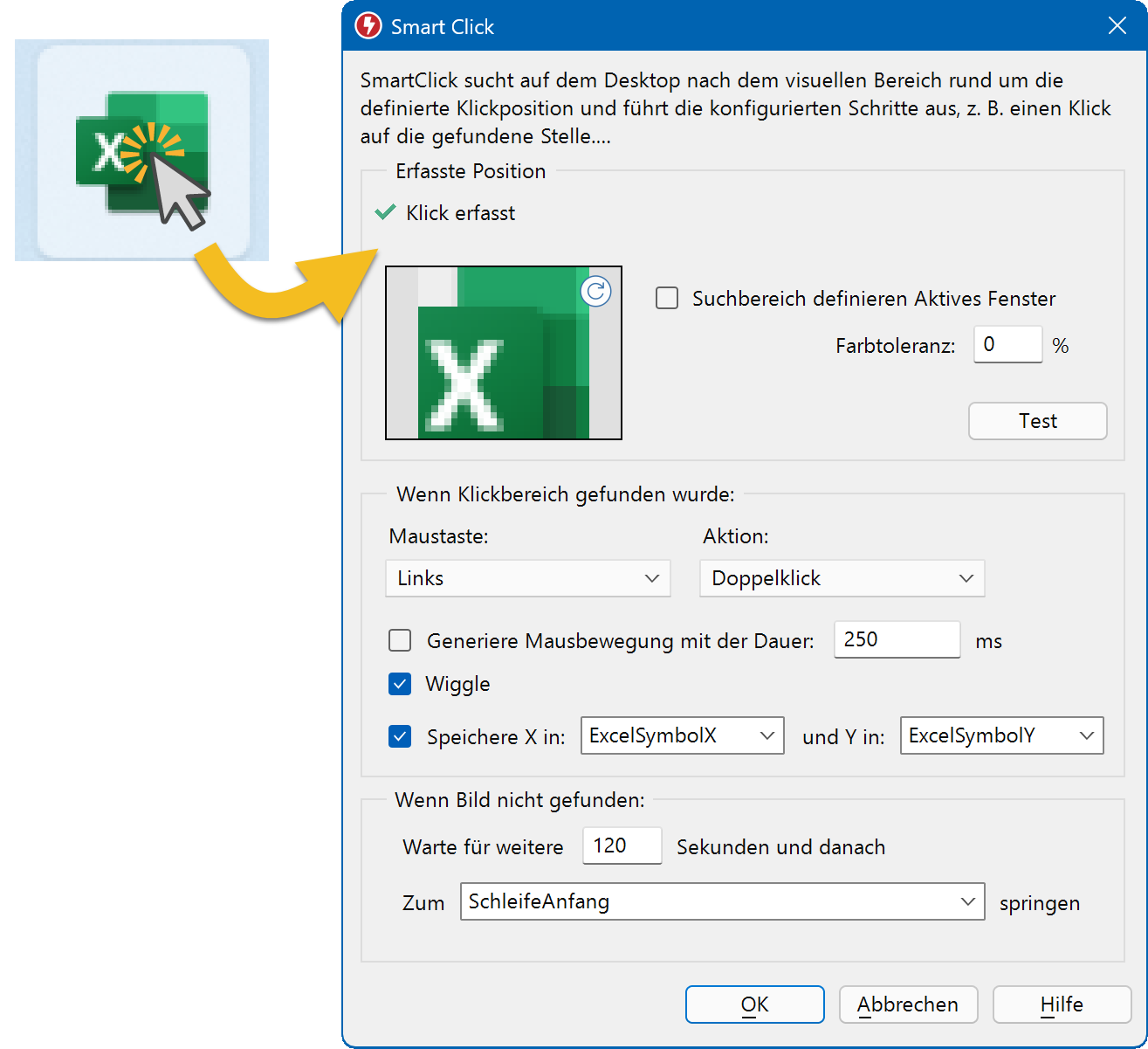 SmartClick erfasst die visuelle Umgebung einer Klickposition anstelle von statischen Mauskoordinaten. SmartClick erfasst die visuelle Umgebung einer Klickposition anstelle von statischen Mauskoordinaten.
